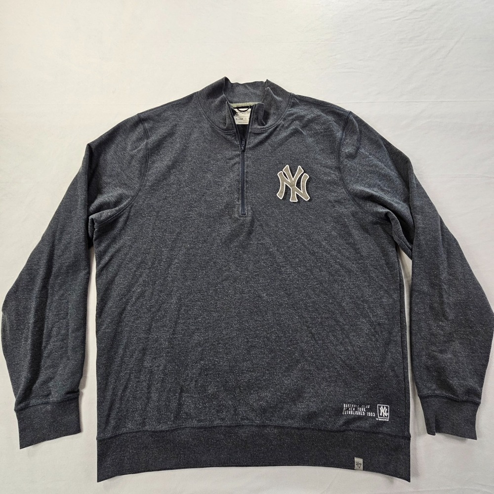 New York Yankees Blue 1/4 Zip Cotton Blend Pullover Sweater Men's XL